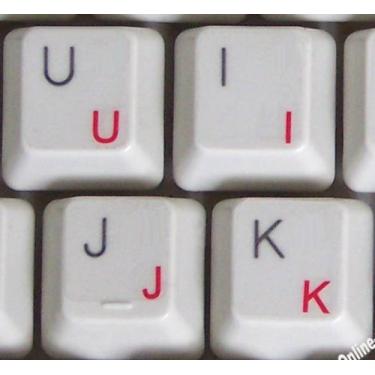 Imagem de Adesivos de teclado alemão com letras vermelhas transparentes para teclados de mesa de computadores laptops