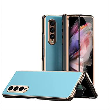 Imagem de Capa para Samsung Galaxy Z Fold 3, capa traseira de PC galvanizado fashion com capa protetora de tela à prova de choque slim fit capa para Samsung Galaxy Z Fold 3, azul