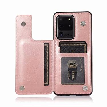 Imagem de Para Samsung Galaxy S21 Ultra / S21 / S21 5G Carteira, Luxo Slim Fit Premium Slots Para Cartão de Couro À Prova de Choque Flip Shell, Rose Gold, Para Nota 20