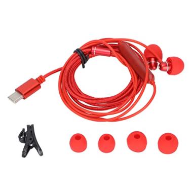 Imagem de ASHATA Fones de ouvido USB C, fones de ouvido tipo C de 1,2 m e fones de ouvido tipo C com microfone, fones de ouvido com fio intra-auricular controle de volume, (vermelho)