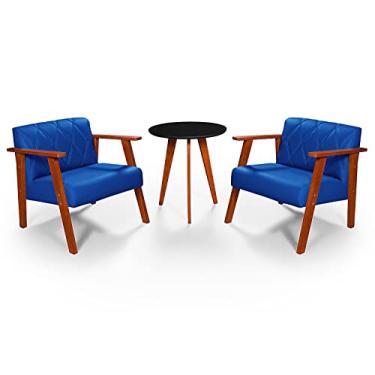 Imagem de Kit Duas Poltronas Madri Material Sintético + Mesa Lateral (Azul Marinho)