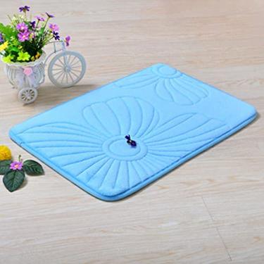 Imagem de Tapete de banheiro de espuma de memória absorvente super confortável macio antiderrapante veludo coral tapete de banheiro fácil de secar na máquina tapete de banheiro, azul celeste 40,6 x 60,9 cm