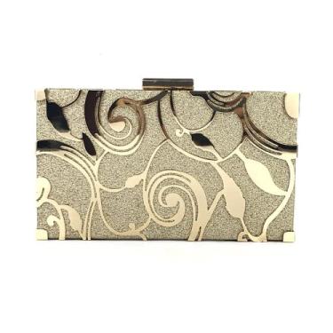 Imagem de Bolsa clutch feminina bolsas de mão femininas de casamento banquete de festa bolsas de ombro bolsa de metal, Dourado, M