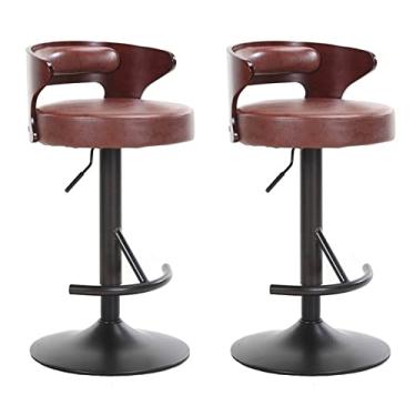 Imagem de Bancos De Bar Conjunto De 2 Cadeiras De Bar Giratórias Ajustáveis, Bancos De Bar De Couro PU Com Encosto, Adequado Para Bares Domésticos, Bistrôs, Restaurantes (Color : Brown)