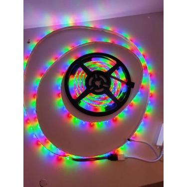 Imagem de Fita De Led 3528 Rgb Colorido 5 Mts 12V Com Fonte E Controle Prova Da