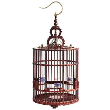 Imagem de KIZQYN Gaiolas Gaiola de Pássaros Gaiola Circular Gaiola de Pássaro Casa Lanterna Escultura em Madeira Decoração Ninho de Madeira Casa de Pássaro Gaiola de Voo (Cor: A)