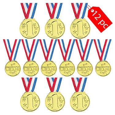 Imagem de Tribello Medalhas douradas estilo olímpico (12 peças) para decorações e competições de festas, abelhas de ortografia, aniversário de ginástica,