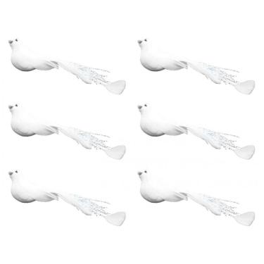 Imagem de kit Pomba Branca Plumas 12cm 6 Unidades Enfeite Natal - Magizi