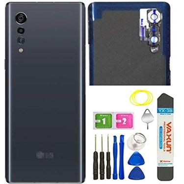 Imagem de Para LG Velvet 5G G900VM G900TM 5G serve apenas para Verizon&T-Mobile Verison não serve para AT&T Verison vidro traseiro substituição com moldura de câmera painel capa peças com fita + ferramentas cinza aurora