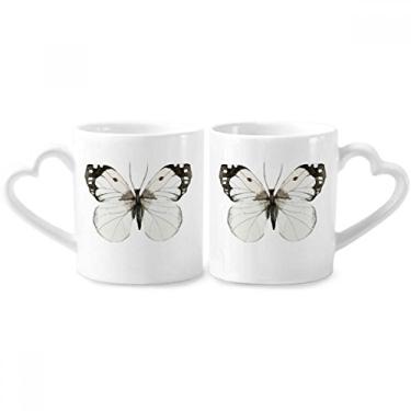 Imagem de Conjunto de canecas de porcelana para casal, borboleta com asas escuras brancas, coração