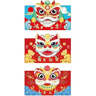 Imagem de 3Pcs Envelope Vermelho Leão Colorido Criativo Envelope Vermelho Leão Tridimensional Casamento Pacote Vermelho O Ano Novo Festival da Primavera Envelope Vermelho Envelope Vermelho Criativo Infantil (Estilo 5)