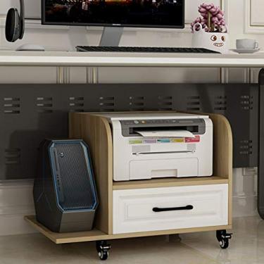 Imagem de Suporte de impressora de madeira móvel sob a mesa Suporte de impressora moldura principal de CPU com gerenciamento de cabos e gavetas de armazenamento, rack de armazenamento multifuncional Impressora de mesa (cor: marrom, tamanho: médio)