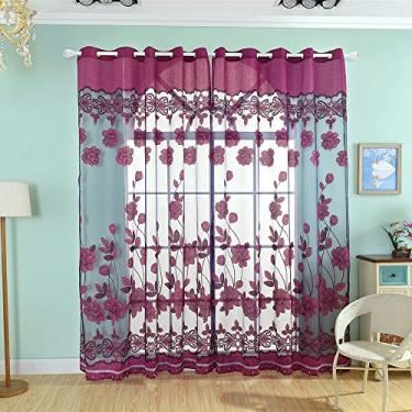 Imagem de 2 peças 100 * 250 cm elegante luxo high-end floral padrão cortinas de janela com miçangas porta voile cortina janela cortina divisor quarto configuração de parede decoração de parede elegante trata