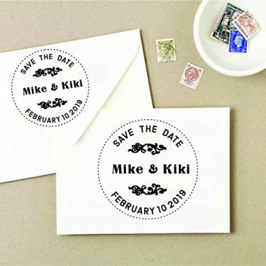 Imagem de Carimbo de casamento personalizado, carimbo de endereço, selo Save The Date, estilo de carimbo redondo - R14