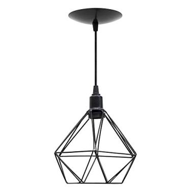 Imagem de Pendente Aramado Diamante Preto Luminária Metal Lustre Sala