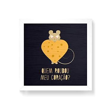 Imagem de Arte Maníacos Quadro decorativo com moldura caixa branca em Madeira - Quem roubou meu queijo - 30x30cm