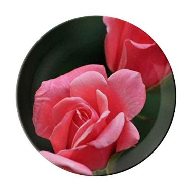 Imagem de Prato decorativo de flores rosas vermelhas rosa salver louça de jantar