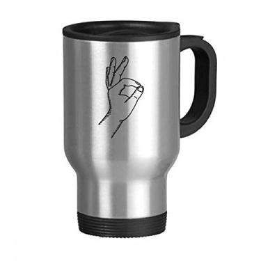 Imagem de OK Gesture Line Desenho Padrão Caneca de Viagem Tampa Flip Aço Inoxidável Copo Carro Copo Térmico