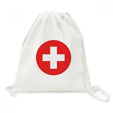 Imagem de Mochila de lona com cordão e estampa de símbolos europeus, bandeira nacional da Suíça