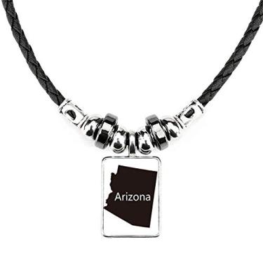 Imagem de DIYthinker Arizona Colar com mapa dos Estados Unidos da América Corrente de Couro Torque