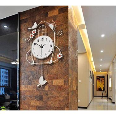 Imagem de Relógio de parede decorativo para casa Relógio de parede com pêndulo - operado por bateria, silencioso, sem tique-taque, relógio de parede grande e elegante, branco