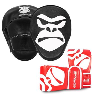 Imagem de Manopla de foco + Luva Bate-Saco Pro Boxe Muay-thai Gorilla Cor: Azul-Unissex
