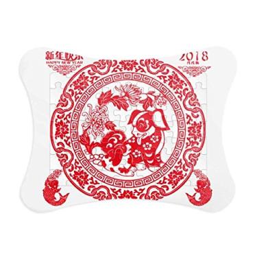Imagem de Moldura de quebra-cabeça de cachorro de ano novo chinês, decoração de fotos, ornamento de jogo de quebra-cabeça