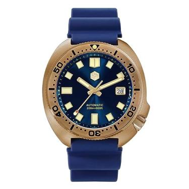 Imagem de Relógios de mergulho San Martin New Bronze Tuna 6105 200 m resistente à água, pulseira de couro genuíno masculina, relógios de pulso automáticos para homens, rubber strap blue, M