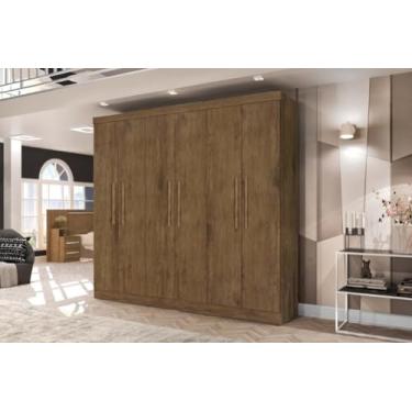 Imagem de Roupeiro/Armário/Guarda Roupas MALI 06 Portas Com Puxadores em Madeira Amplo Espaço Interno Com 4 Gavetas Cor Jequitiba