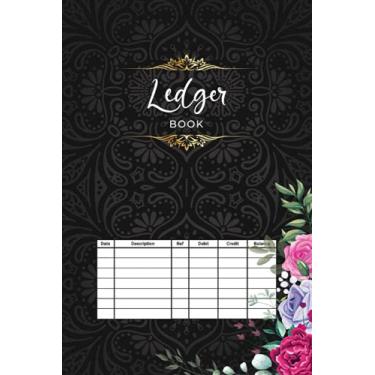 Imagem de Pink Floral Ledger Book in Dark tone with floral ornaments: 6 Column ledger book 120 Pages | Floral Matte Finish Cover