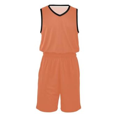 Imagem de CHIFIGNO Camisa de basquete masculina e shorts atléticos de secagem rápida para fãs de basquete, Laranja coral, XXG