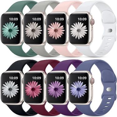 Imagem de DaQin Pacote com 8 pulseiras esportivas compatíveis com Apple Watch de 44mm 45mm 46mm 49mm 42mm 41mm 38mm 40mm para mulheres e homens, pulseiras de silicone macio para Apple Watch SE iWatch Séries 10