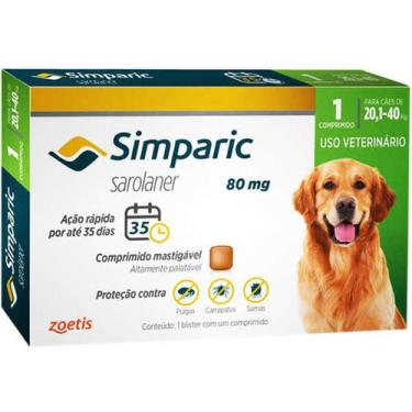 Imagem de Simparic 80 Mg Para Cães De 20,1 A 40 Kg - 1 Comprimido - Zoetis