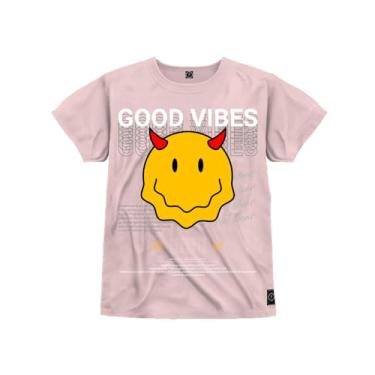 Imagem de Camiseta Infantil Estampada Algodão Premium Good Vibes Rosa 8