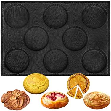 Imagem de Forma de pão de hambúrguer folhas perfuradas Eclair disco redondo malha molde de silicone 8 pães formato círculo cônico