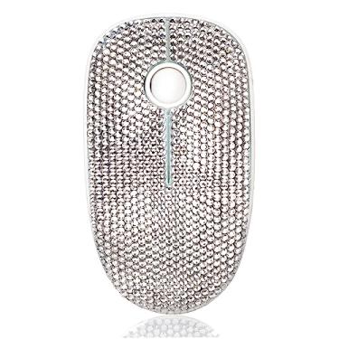 Imagem de Mouse Bling sem fio brilhante, mouse de computador com glitter de strass sem fio com receptor USB para meninas, lindos ratos deslumbrantes para laptop, PC, notebook, MacBook - Branco