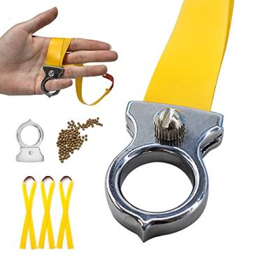 Imagem de Runzkzy Catapulta de estilingue, estilingue sem moldura com faixas de estilingue de anel, estilingue de metal para adultos, estilingue pequeno para prática de tiro de caça (pacote C)