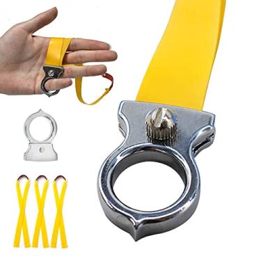 Imagem de Runzkzy Catapulta de estilingue, estilingue sem moldura com faixas de estilingue de anel, estilingue de metal para adultos, estilingue pequeno para prática de caça e tiro (pacote B)