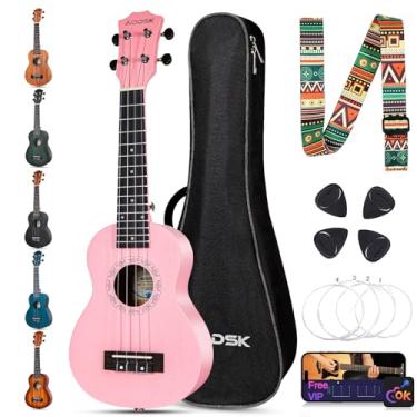 Imagem de AODSK Ukulele para iniciantes, Ukelele Soprano Ukelele de 53 cm com alça de saco de concerto , Ukelele acústico profissional de quatro cordas havaiano de madeira Uke para crianças estudantes kit inicial (rosa)