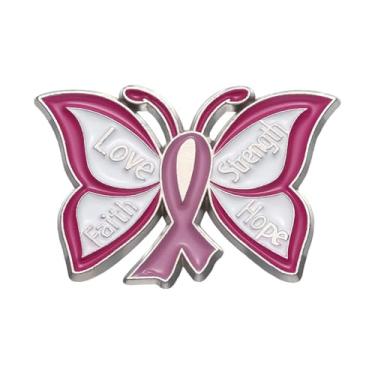 Imagem de Broche de inseto de borboleta esmaltada, emblemas para chapéu, bolsa, calças, camisetas, berloque, fita rosa/roxa, corsages conscientização do câncer de mama, alfinete, alfinete, alfinete, joias,
