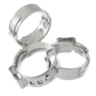Imagem de EPLZON Anéis de fixação PEX de 1/2 polegada de aço inoxidável grampos de orelha única compatíveis com conexões de encaixe de tubulação PEX (50 peças)