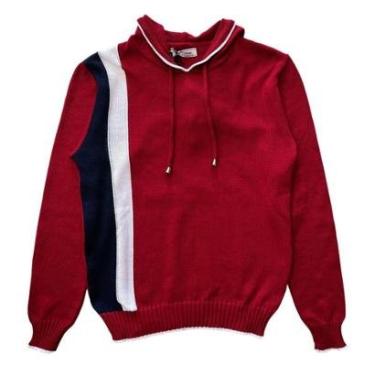 Imagem de Blusa Tricot Masculina Com Capuz Vermelha Inverno P e M-Masculino