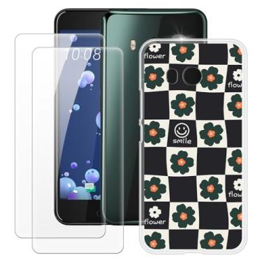 Imagem de MILEGOO Capa HTC U11 + 2 peças protetoras de tela de vidro temperado, à prova de choque, capa de TPU de silicone macio para HTC U11 (5,5 polegadas)