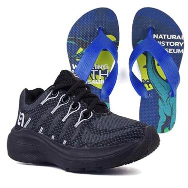 Imagem de Tenis Infantil De Amarrar Meninos Leve Desenhos LIGHT + Chinelo Cor:Preto;Tamanho:29