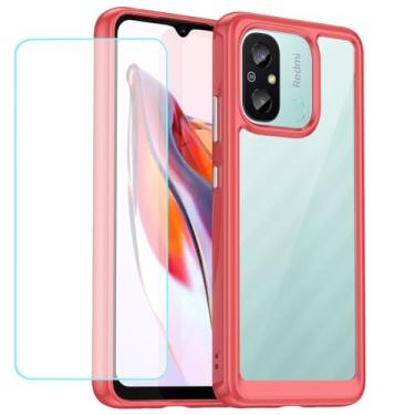 Imagem de Wanyuexes Capa para Redmi 12C/Poco C55/Redmi 11A Capa com protetor de tela de vidro temperado, antiamarelamento, parte traseira rígida transparente de policarbonato e capa protetora de TPU macio para