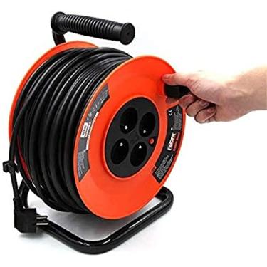 Imagem de Carretel de cabo de extensão retrátil, carretel de tomada de 4 vias (25m/50m de comprimento, alça ergonômica),25 metros