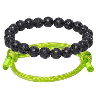 Imagem de Jewever 2 peças de pulseiras de amizade de paracord de 8 mm de pedra vulcânica para mulheres e homens surfe ao ar livre presentes de relaxamento, pedra preciosa pedra preciosa poliamida, lava-rock