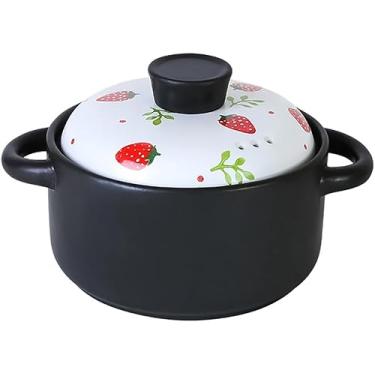 Imagem de Pote de barro para cozinhar pote de guisado de terracota pote de caçarola de argila com tampa, pote de sopa de cerâmica caçarola pote de leite tagine pote, pote de 4l