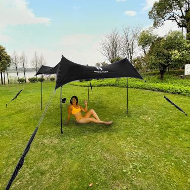 Imagem de Guarda-sol Multi-terreno Premium Red Suricata - Toldo para praia, campo, picnic - Proteção UPF50 UV - Tenda com quatro postes de alumínio, 4 postes âncoras, 4 parafusos de tenda | Abrigo de praia grande e portátil