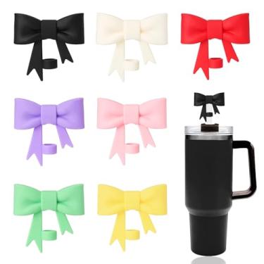 Imagem de YAYAYOUNG 7 peças de tampas clássicas de canudo de laço fofo compatíveis com Stanley 30 e 1,134 g, protetores de tampas de canudos de silicone reutilizáveis para acessórios de copos Stanleys de 10 mm